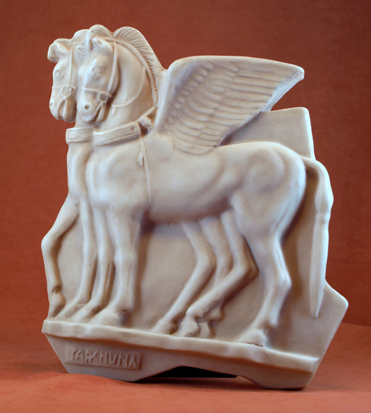 Caballos alados etruscos del templo Ara della Regina, altorrelieve de 23 cm